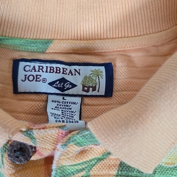 Caribbean Joe Shirt Mens‎ L  Floral Hawaiian Short Sleeve Pullover Polo Casual - Picture 2 of 6